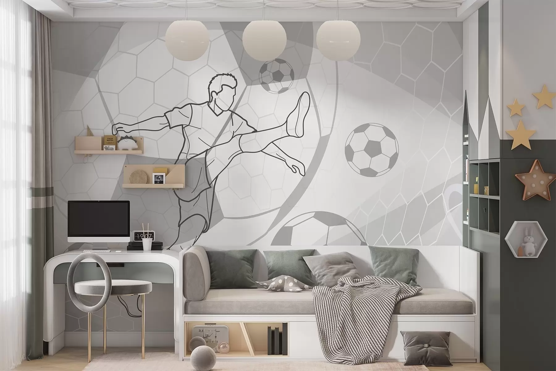 wall murals Soccer player and balls w04601v1