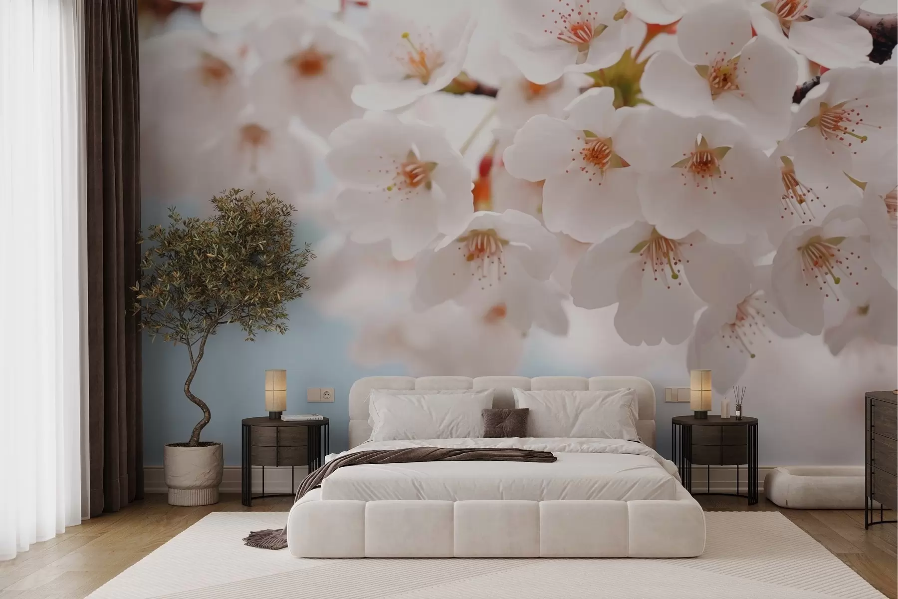 wall murals Delicate cherry blossoms in an artistic style w04160
