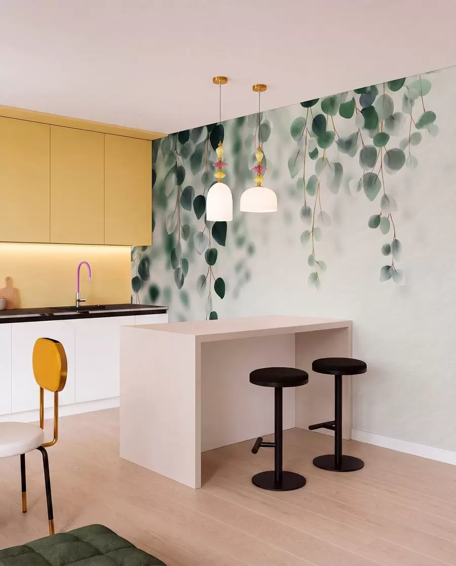 wall murals Falling eucalyptus on a light background w04393