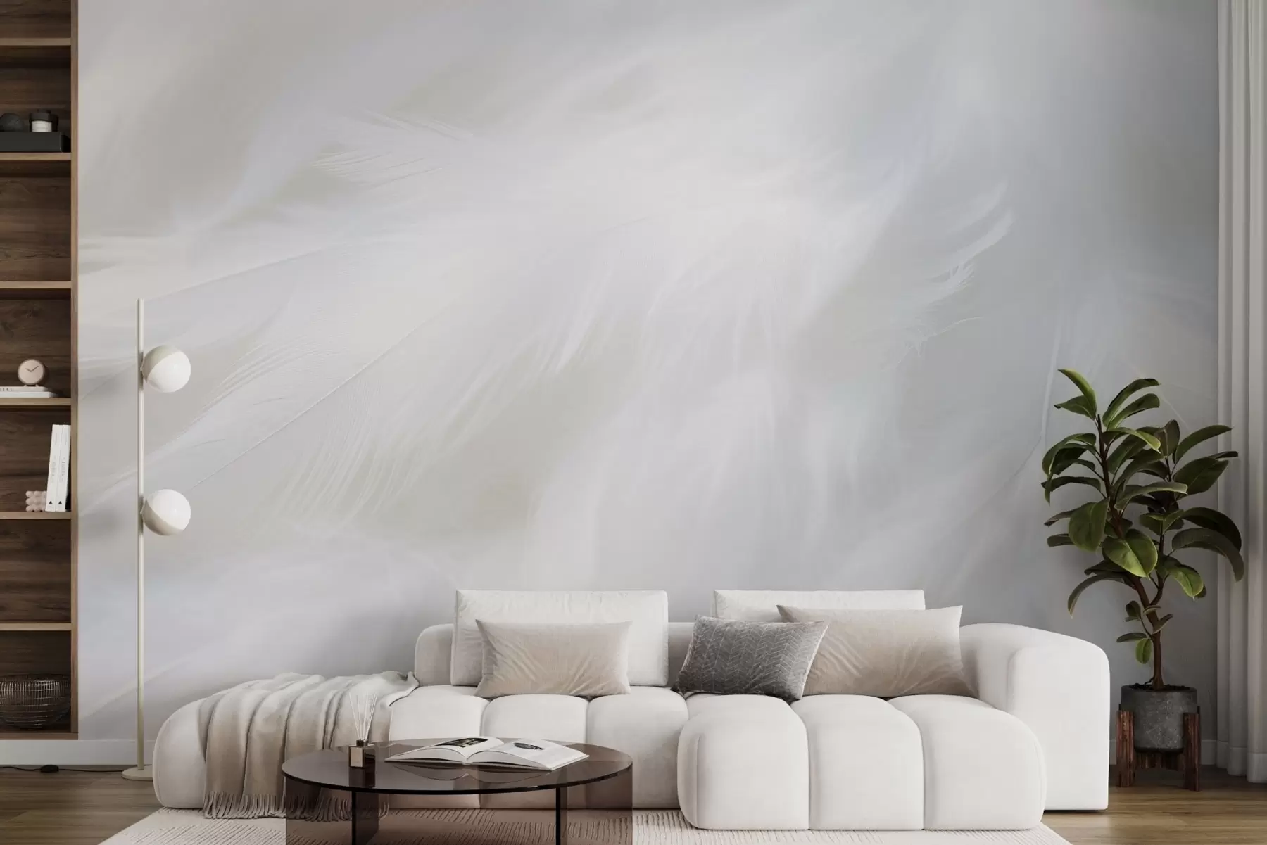 wall murals Soft white feathers, light texture w04442