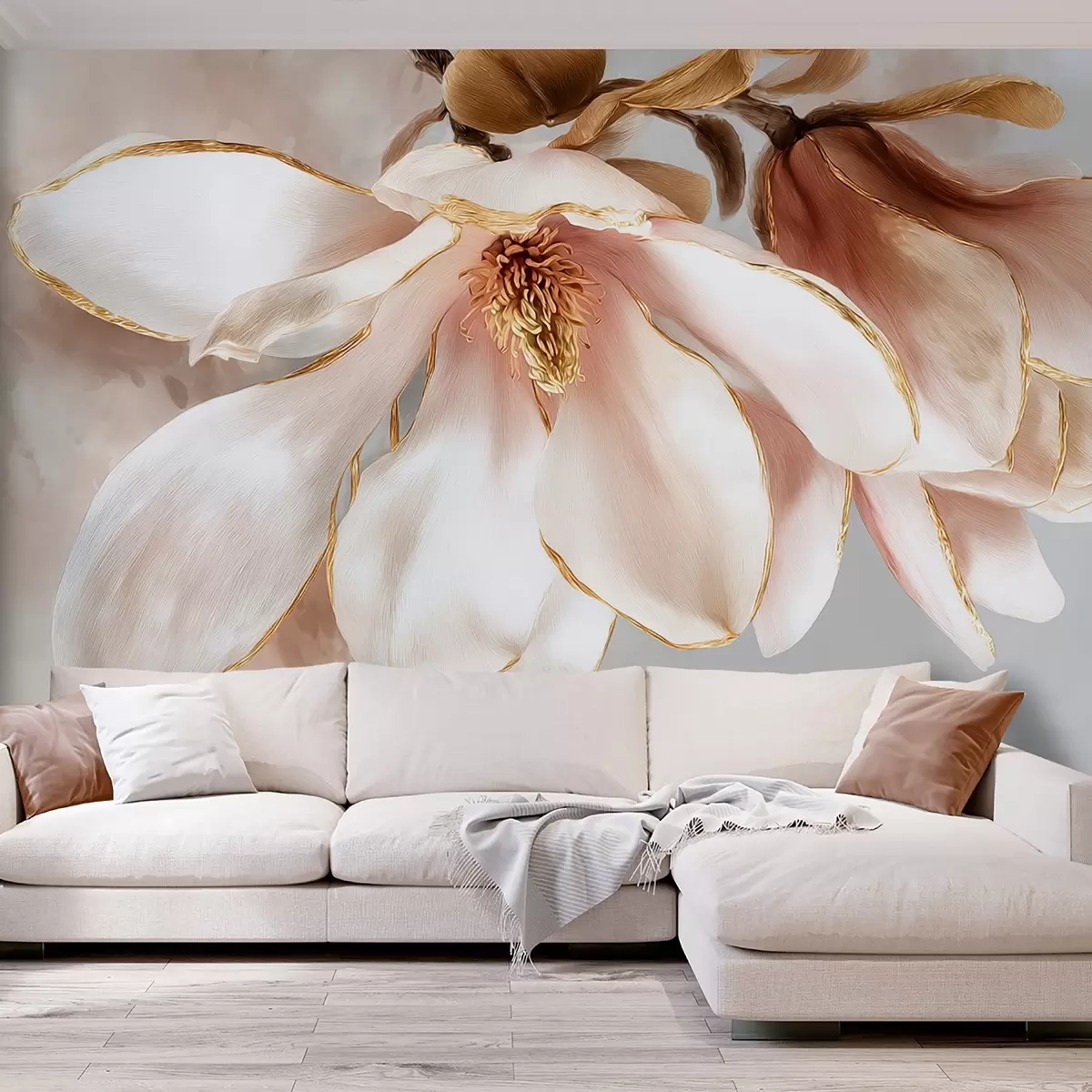wall murals Blooming magnolia in pastel tones w09387