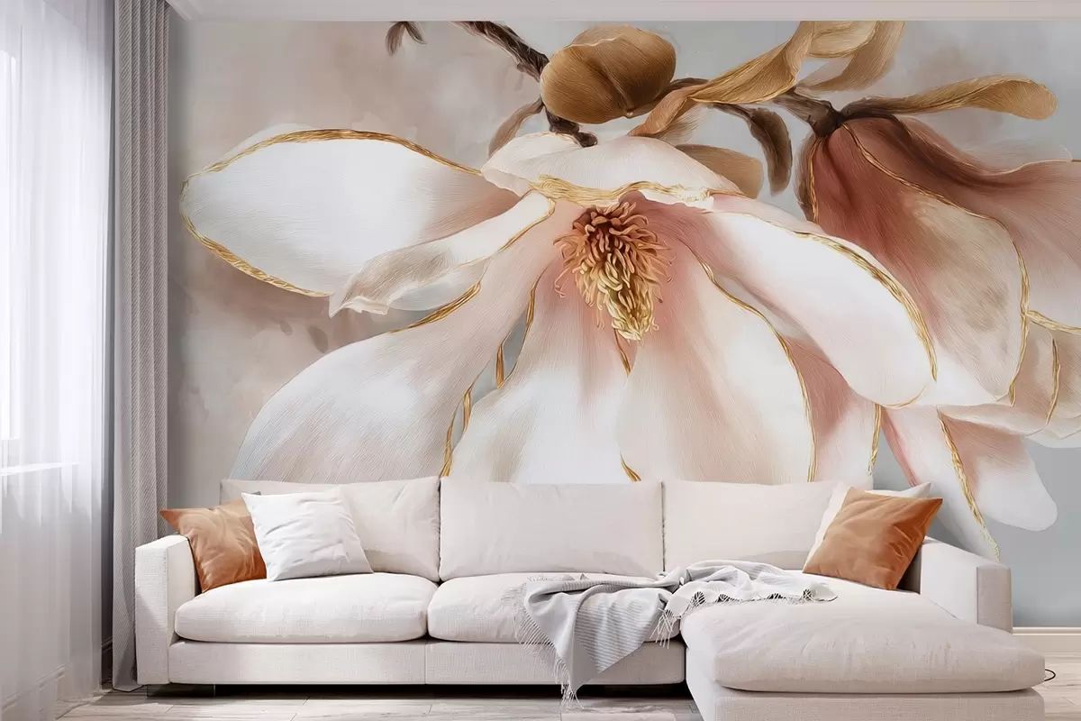 wall murals Blooming magnolia in pastel tones w09387