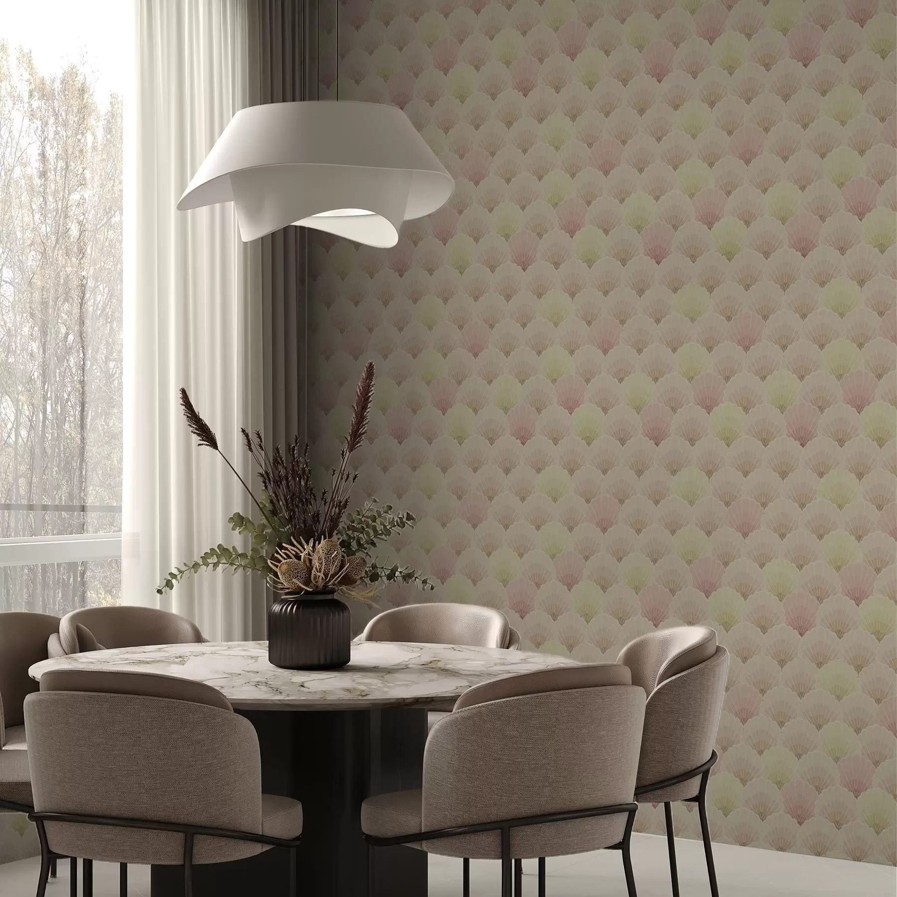 wall murals Art Deco shells in pastels — rhythmic pattern a00493