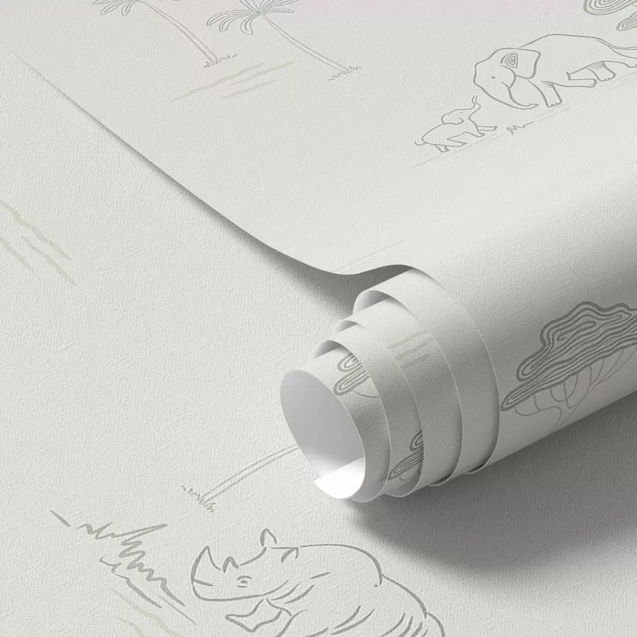 wall murals Minimalist safari: elephants, rhino, leopard and palms a00492