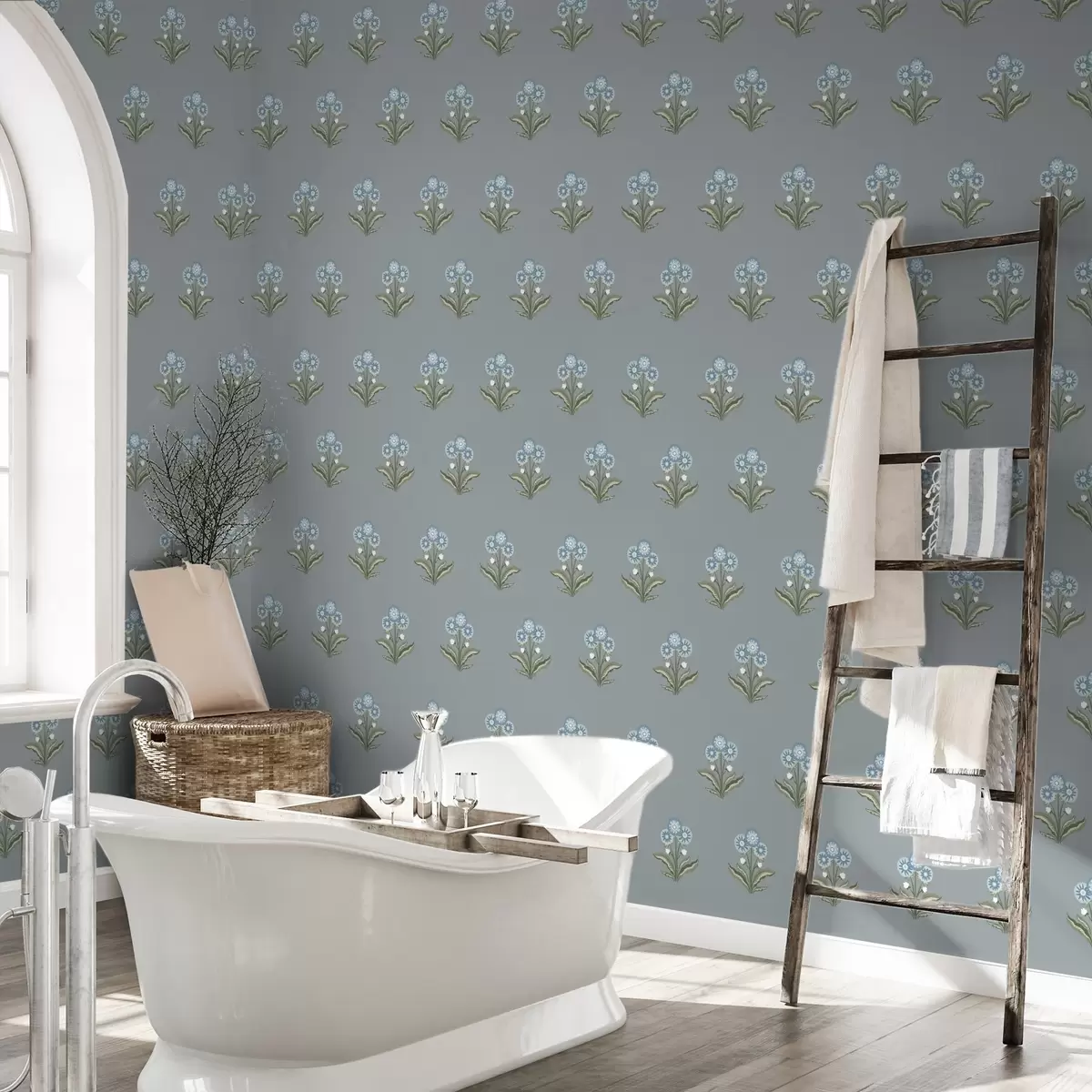 Wallpaper Stylized flowers on a gray-blue background, cool palette a00494v1