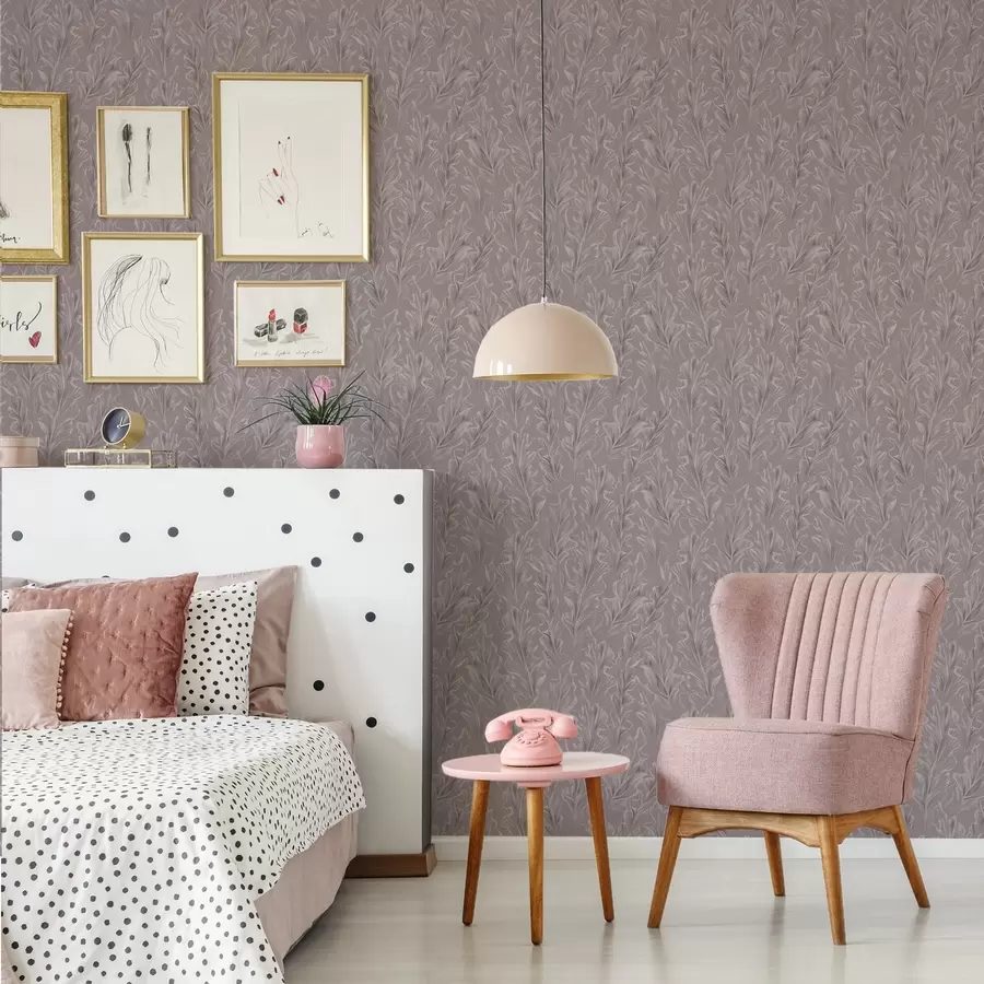 wall murals Flowing leafy waves in a dusty rose-beige palette a00495