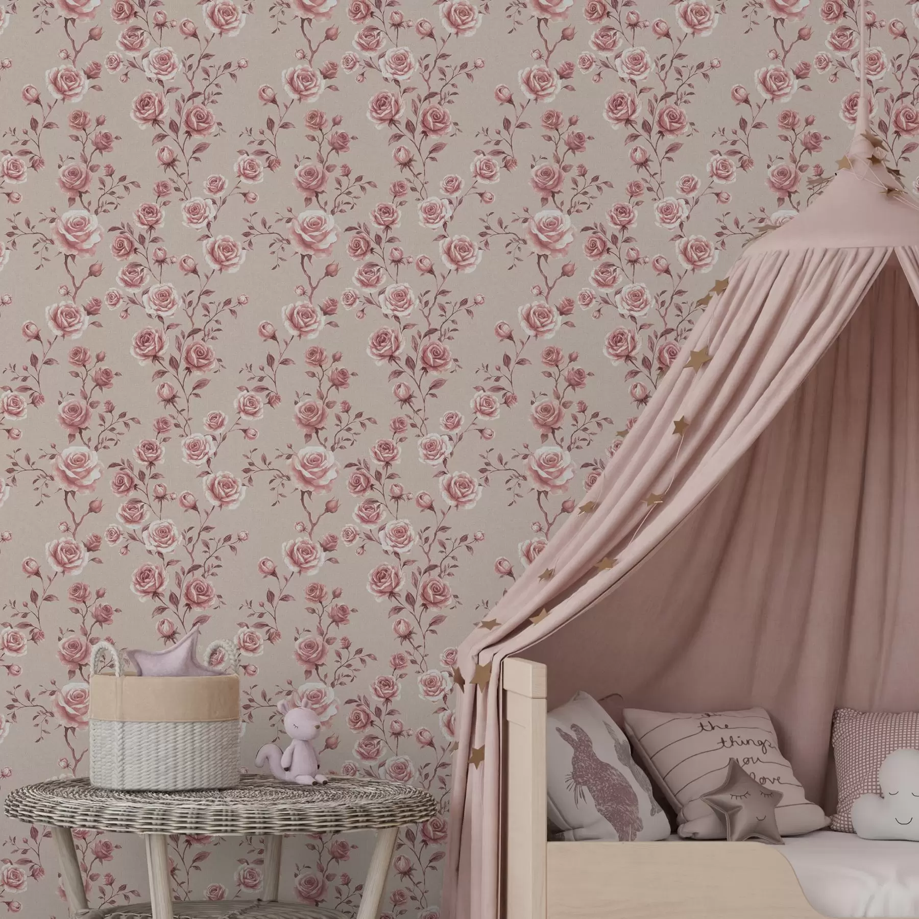 wall murals Powdery roses on beige — vintage pattern a00497