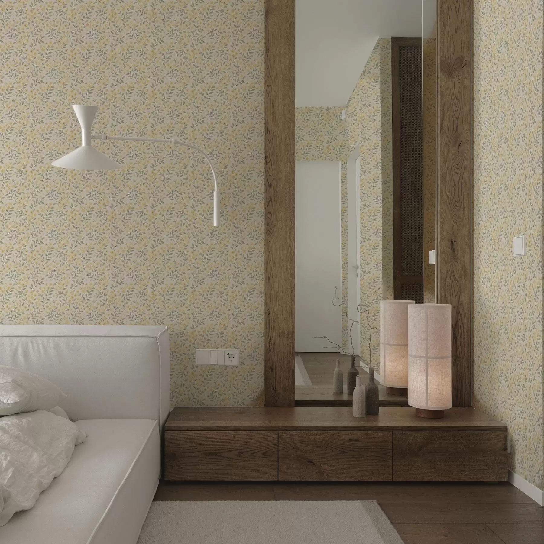 wall murals Watercolor yellow flowers on a light background a00570