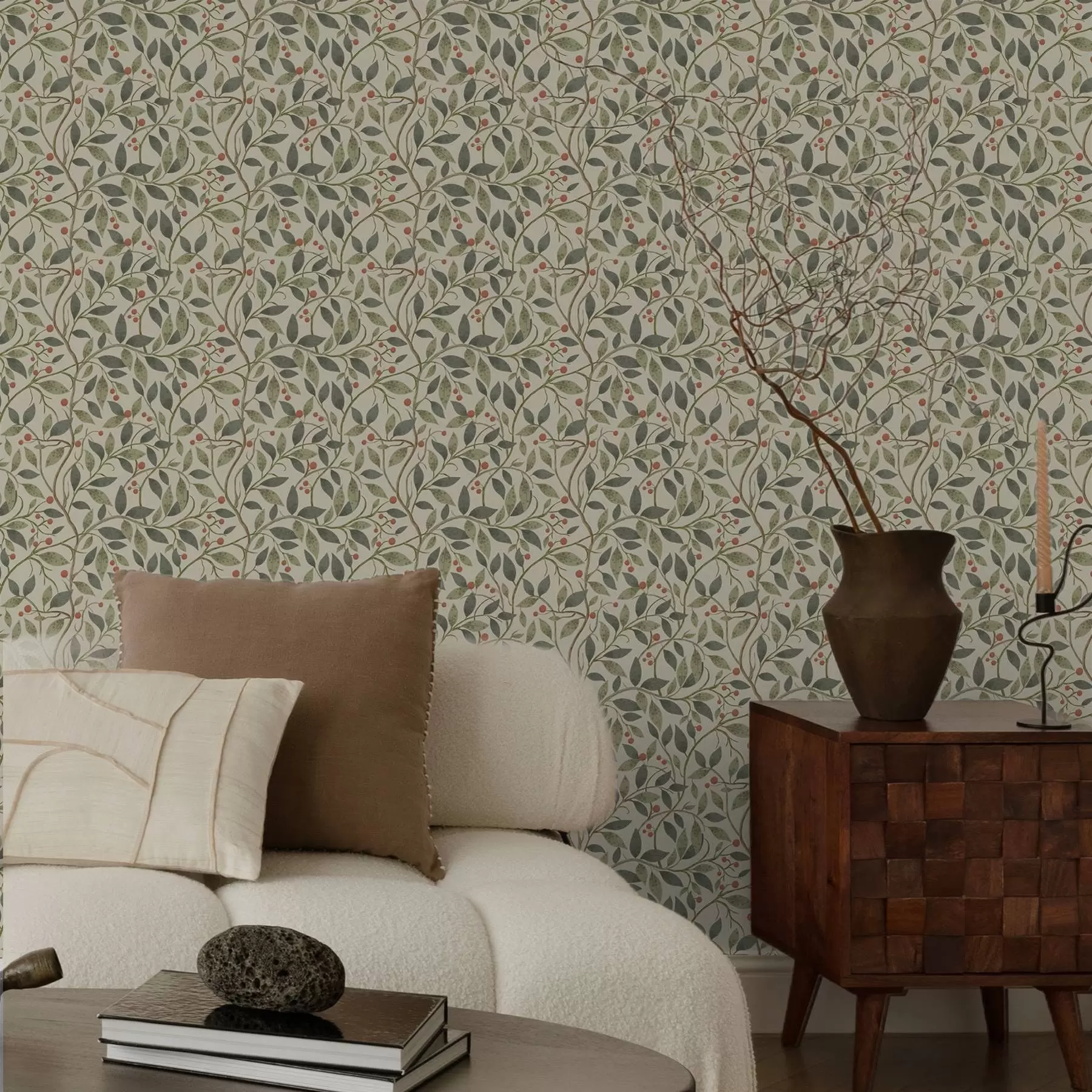 wall murals Olive branches with berries on a warm light ground a00573