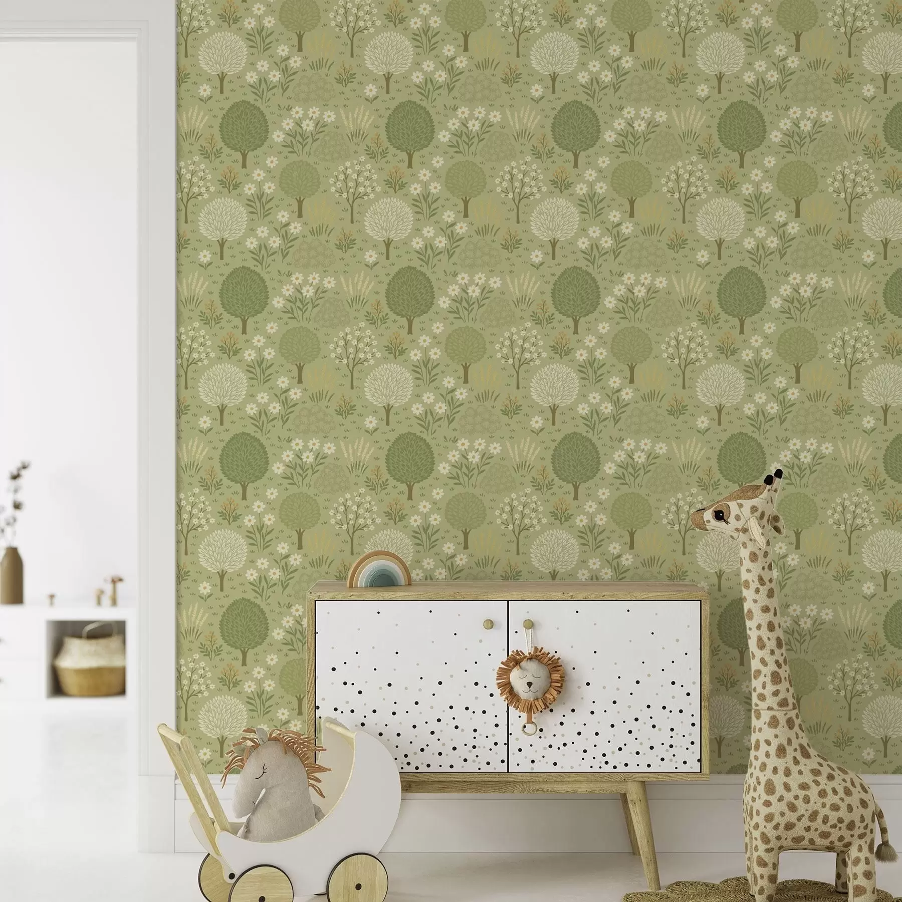 wall murals Kids’ green garden: trees, flowers and wheat a00586