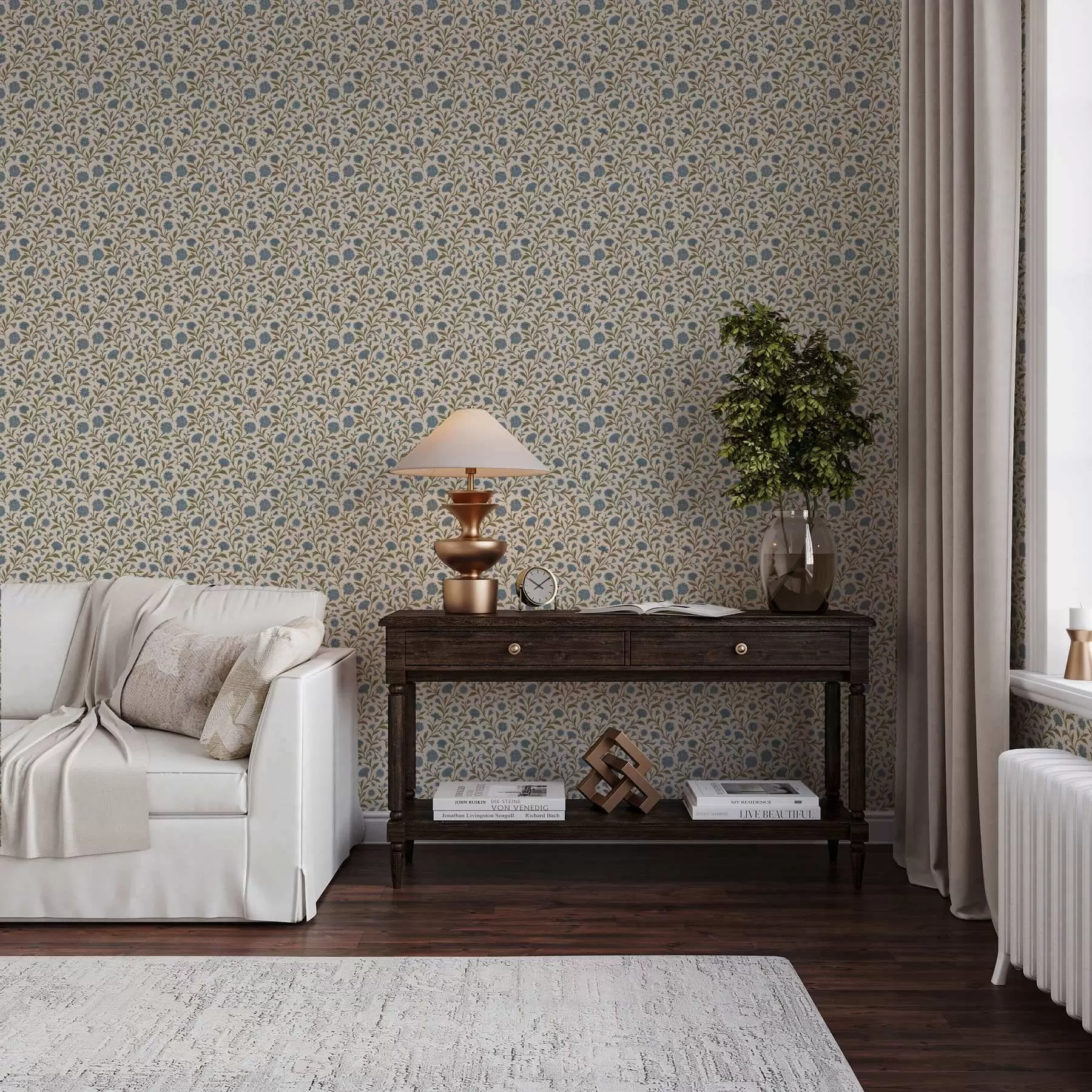 wall murals Cornflowers and shoots on a beige background a00588