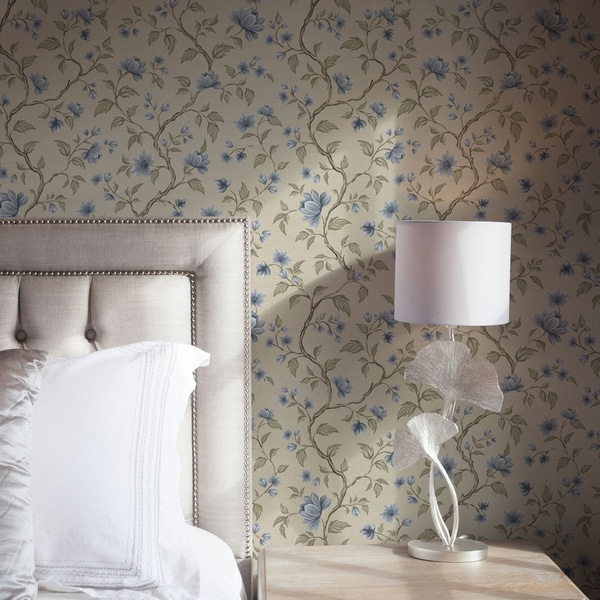 Wallpapers Blue flowering branches on a linen beige background, Floral Wallpapers, a00590 : Uwalls.ie