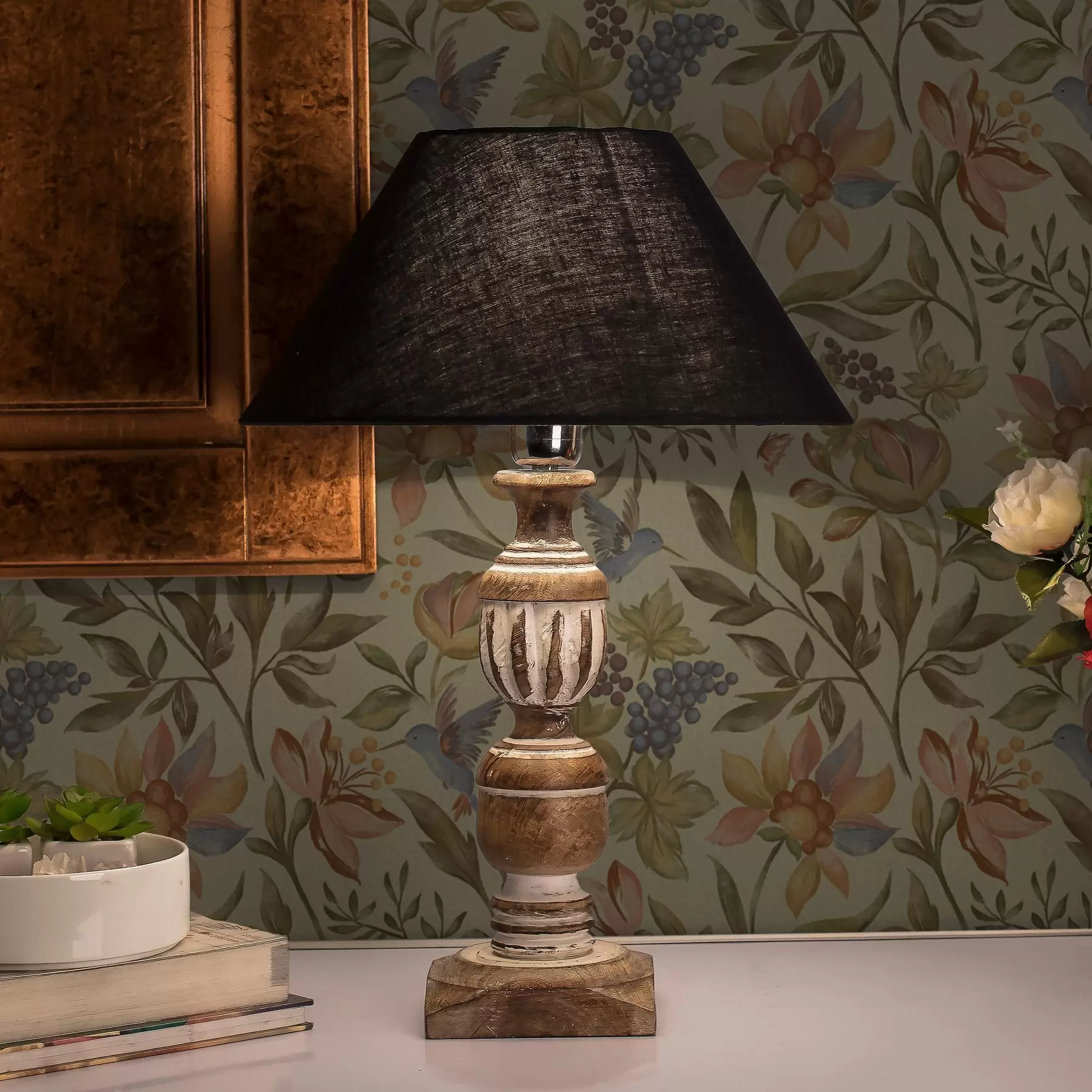 wall murals Vintage flowers and birds with grapes on an olive background a00594