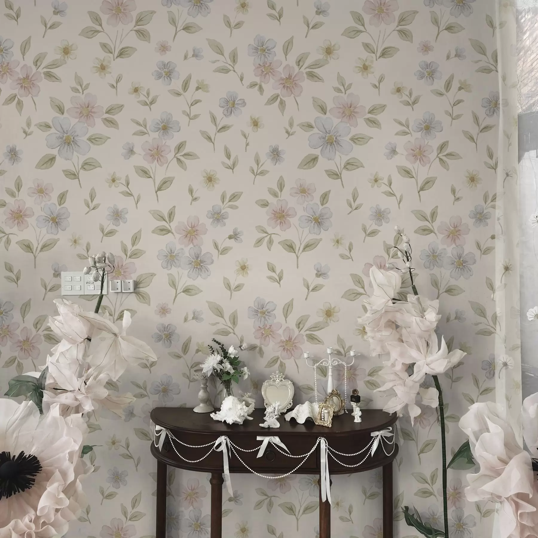 wall murals Pastel meadow flowers on a cream background a00596