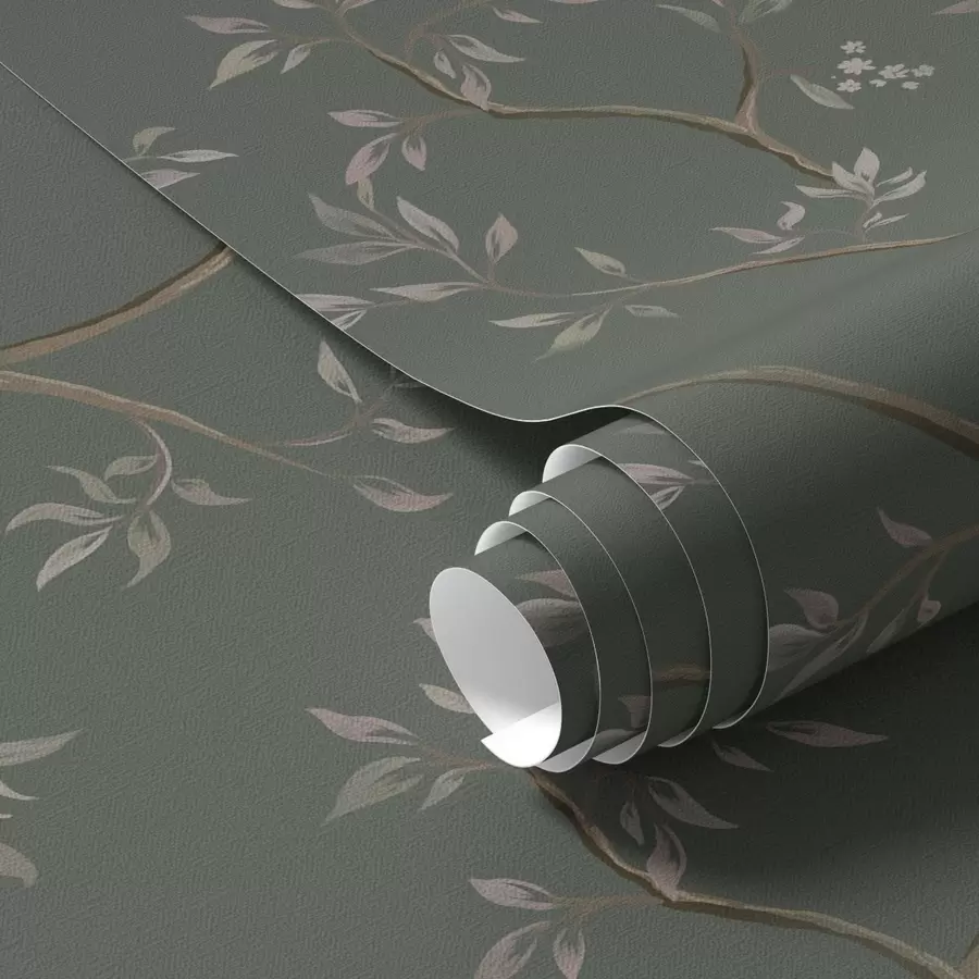 wall murals Delicate leafy branches on a dark green background a00597