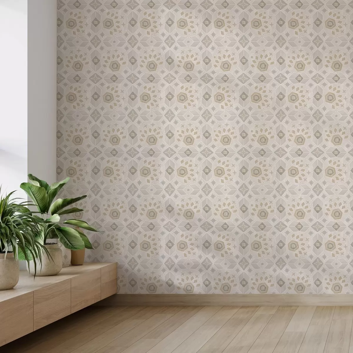 Wallpaper Geometric mosaic pattern in warm beiges a00606