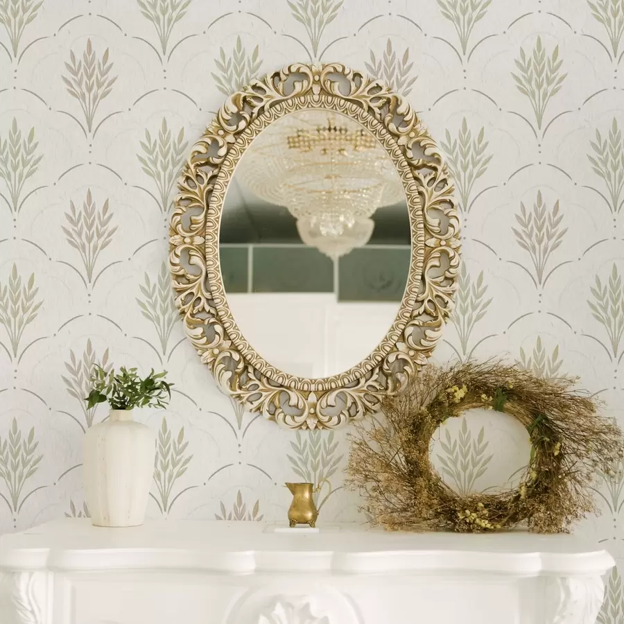 wall murals Wheat in an arched ornament, soft pastels on white a00607v1