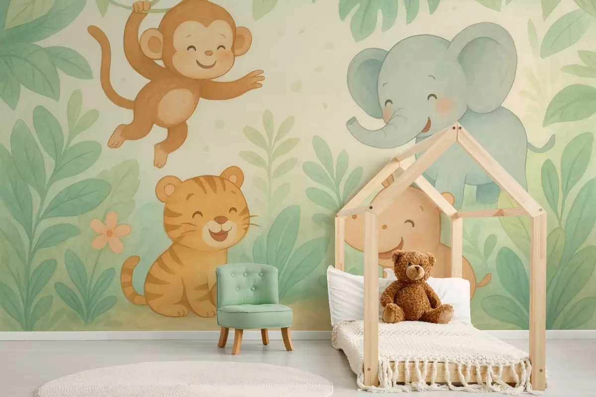 wall murals cute baby animals in the jungle w04622