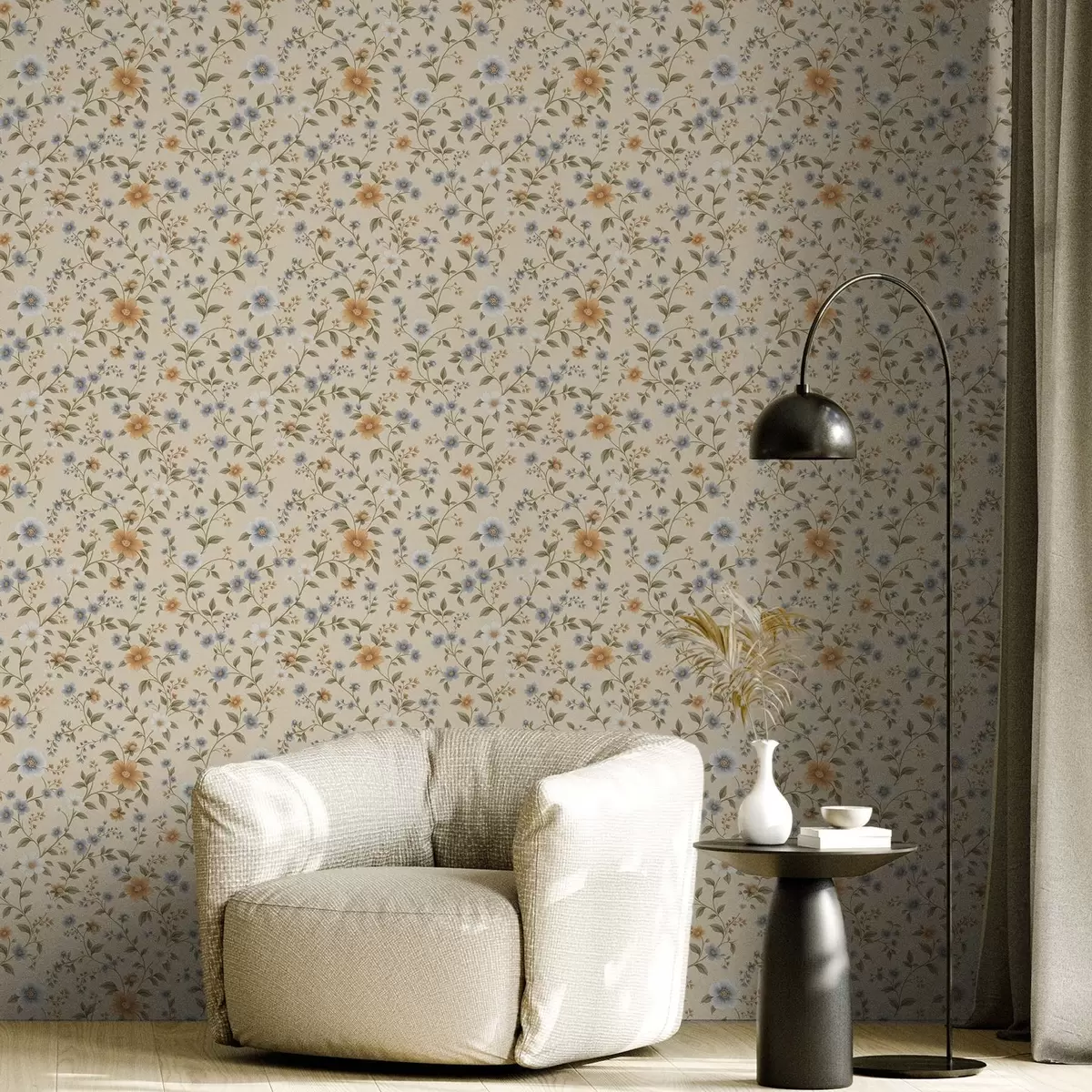 Wallpaper Floral branches with blue and peach flowers a00575