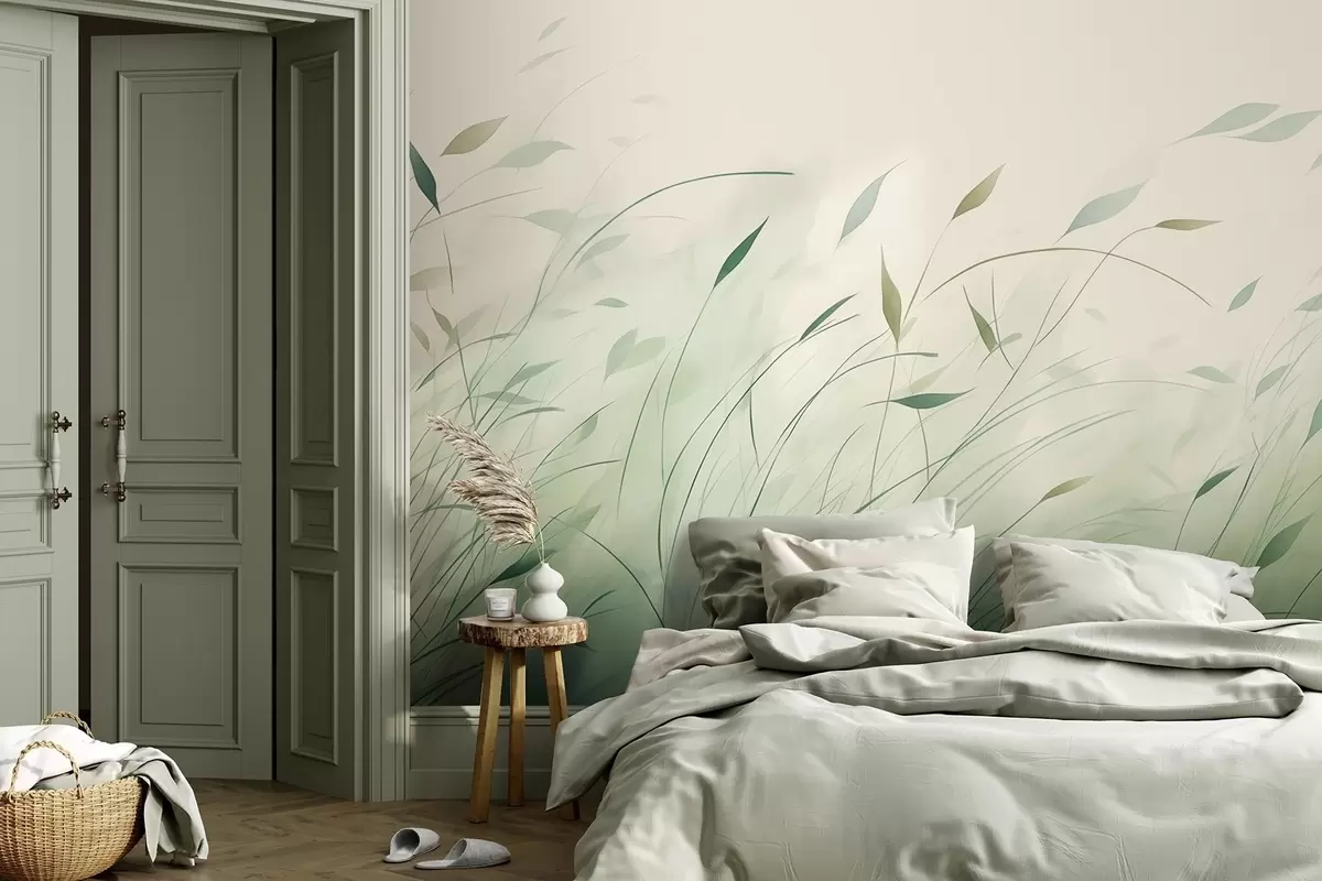 wall murals Green grass in the wind in watercolor style w09331