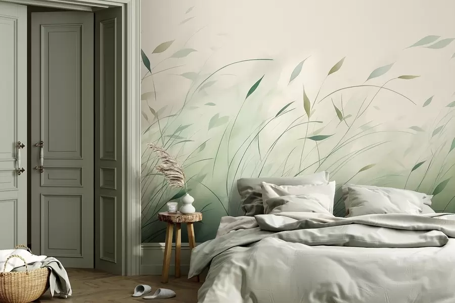 wall murals Green grass in the wind in watercolor style w09331