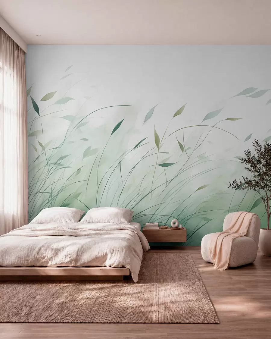 wall murals Green grass in the wind in watercolor style w09331