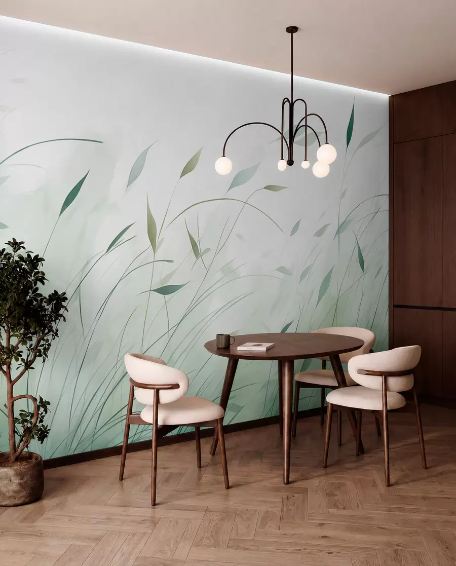 wall murals Green grass in the wind in watercolor style w09331