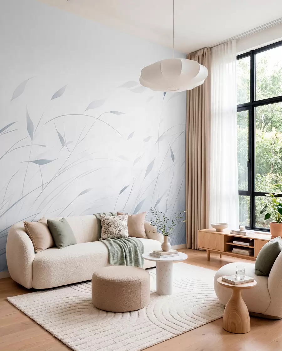 wall murals Grass in the wind in watercolor style in blue shades w09331v2