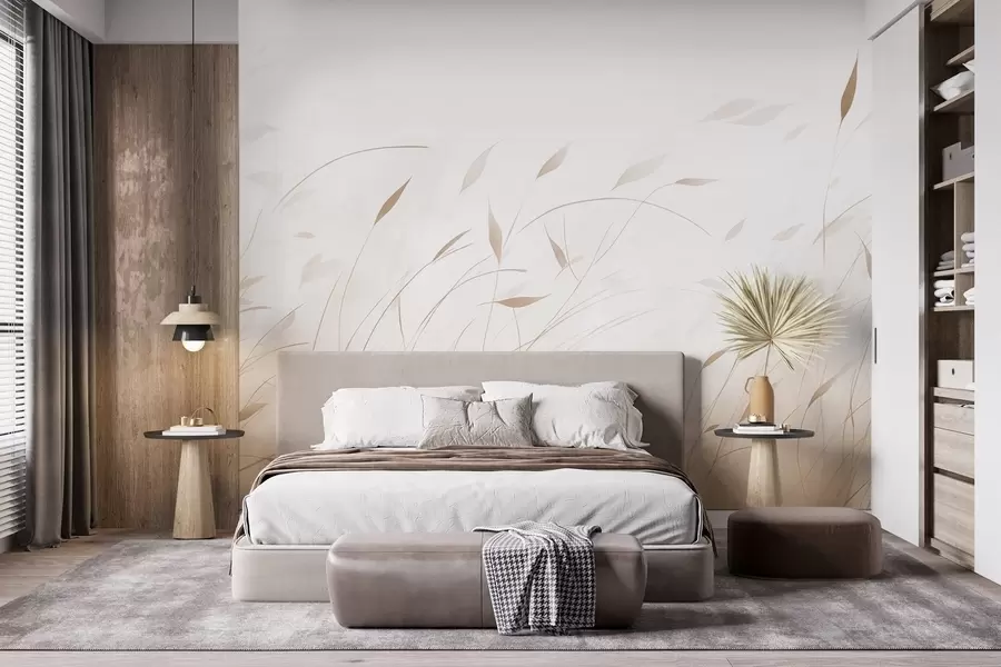 wall murals Grass in the wind in watercolor style in beige shades w09331v1
