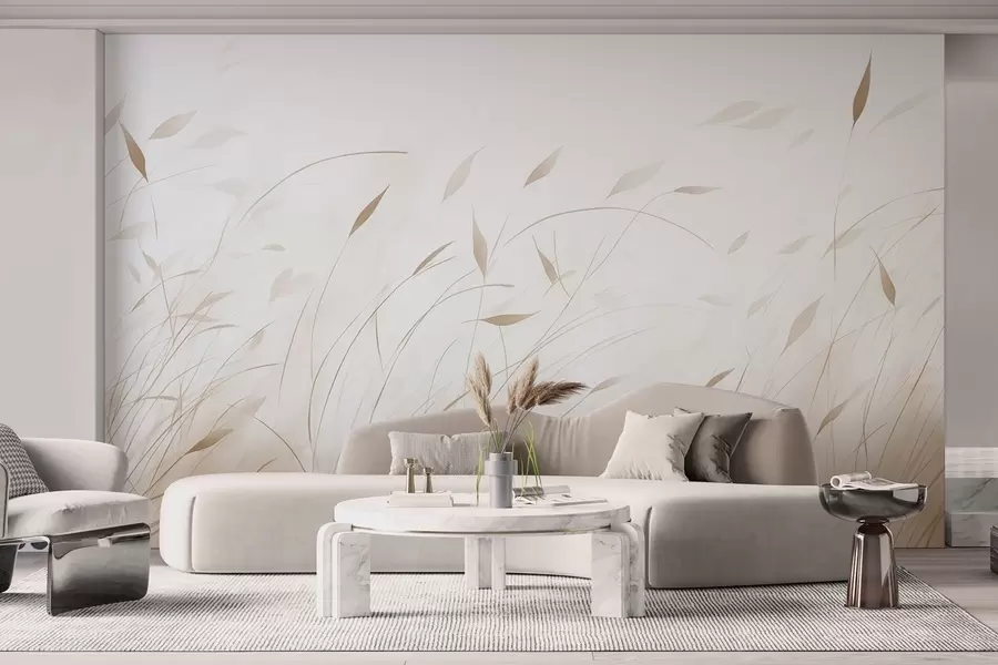 wall murals Grass in the wind in watercolor style in beige shades w09331v1