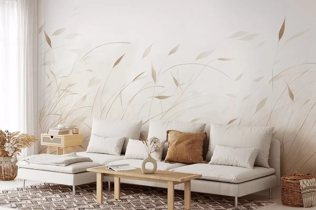 wall murals Grass in the wind in watercolor style in beige shades w09331v1