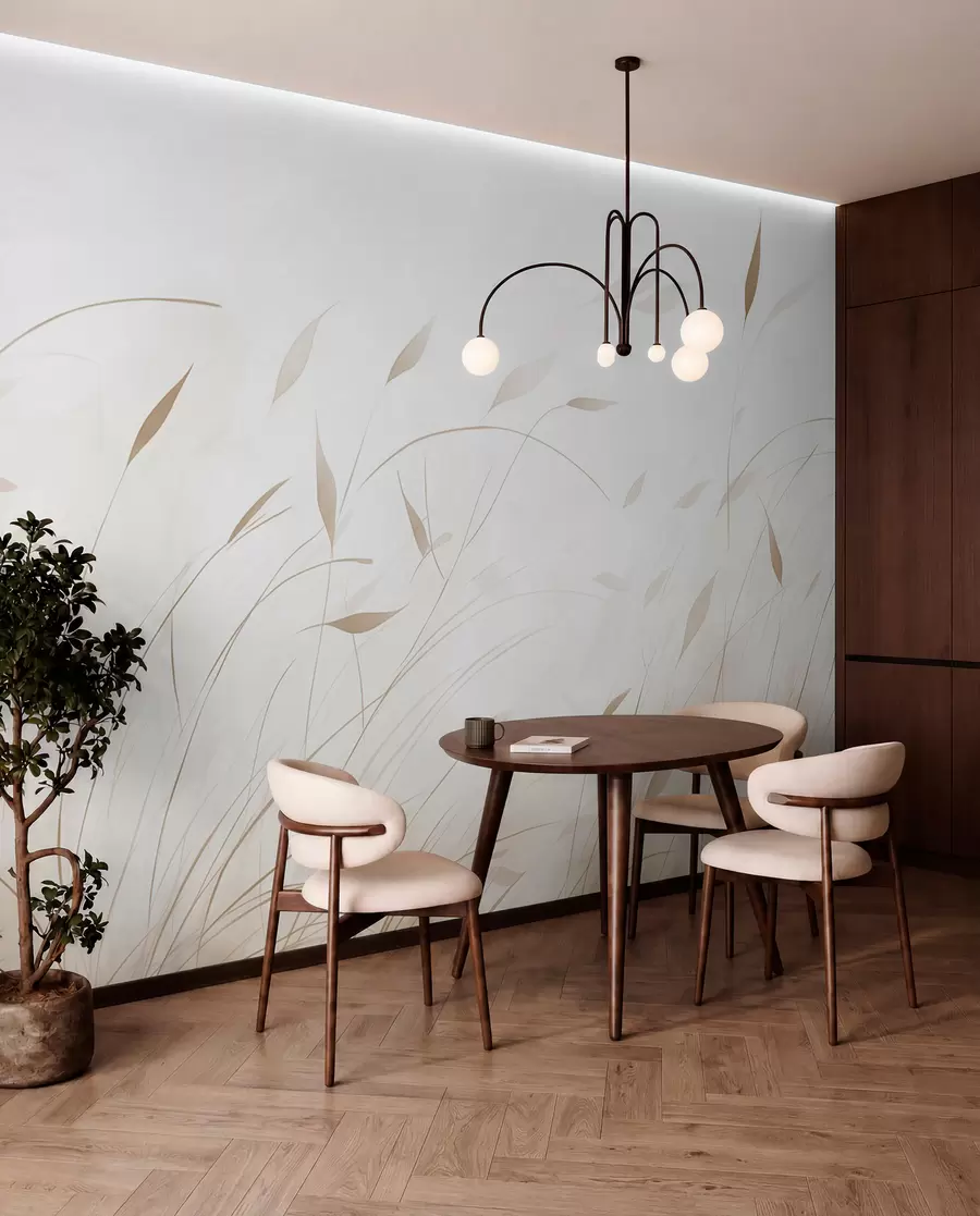 wall murals Grass in the wind in watercolor style in beige shades w09331v1