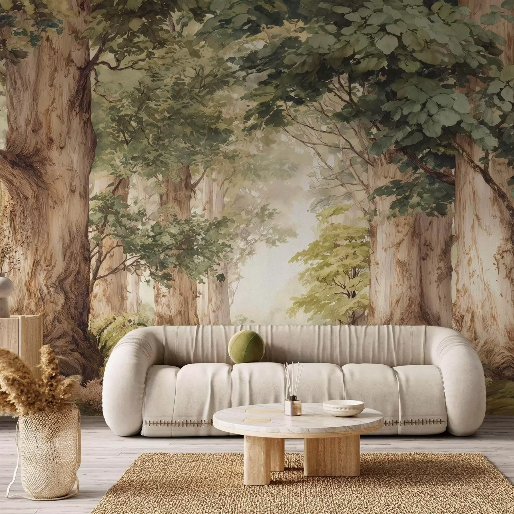 wall murals Forest path among majestic trees in watercolor style w09404