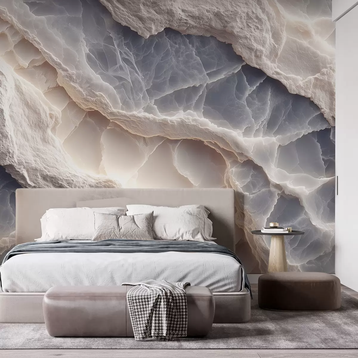 wall murals Elegant abstraction in the style of marble layers and minerals in blue-beige color w09408