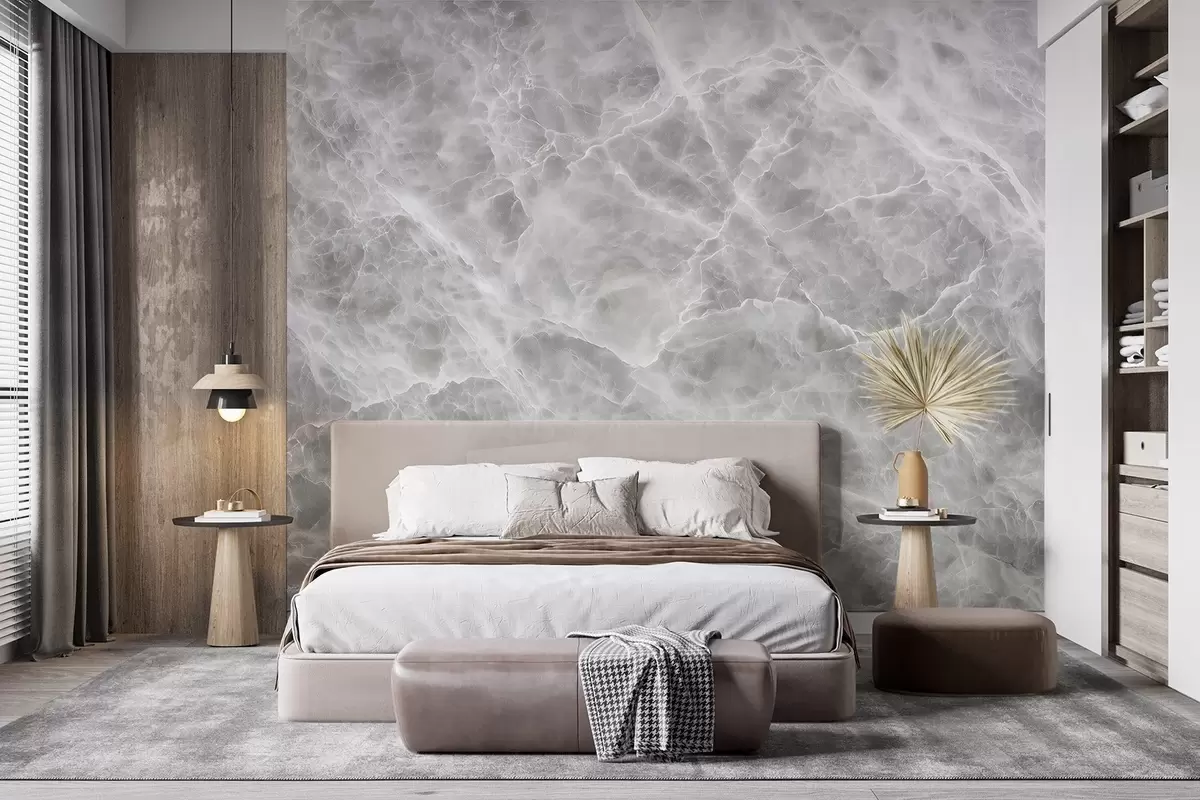 wall murals Luxurious imitation of marble surface in cool gray-white shades w09409