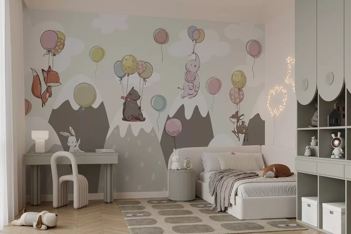 wall murals Children's Scandinavian mountains with animals w04651