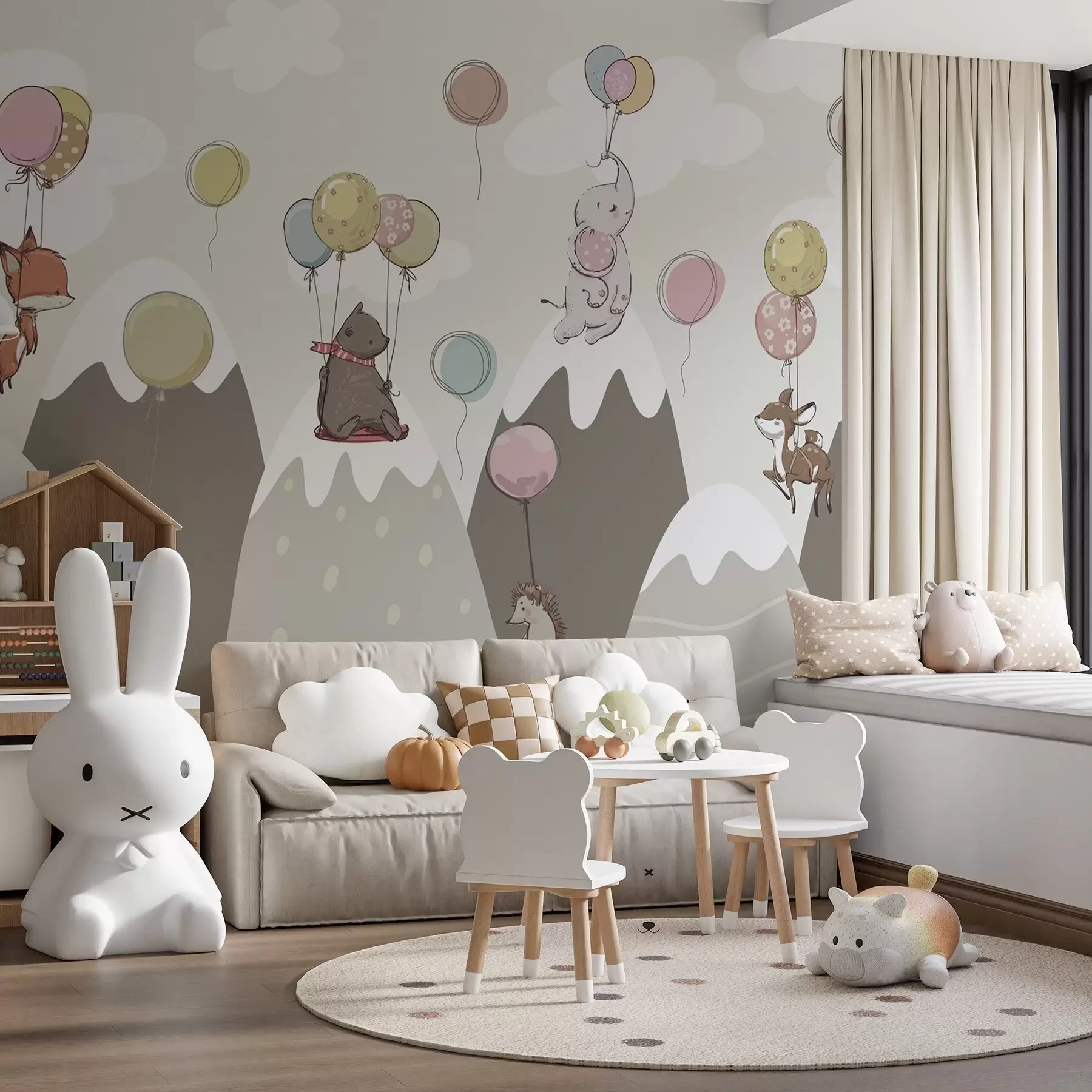wall murals Children's Scandinavian mountains with animals w04651