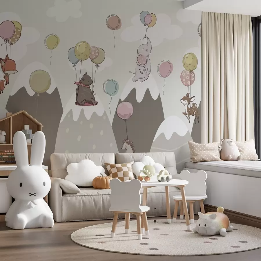 wall murals Children's Scandinavian mountains with animals w04651