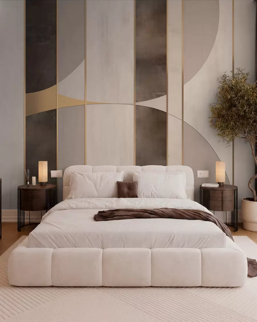 wall murals Geometric panels with arcs and champagne accents w04616