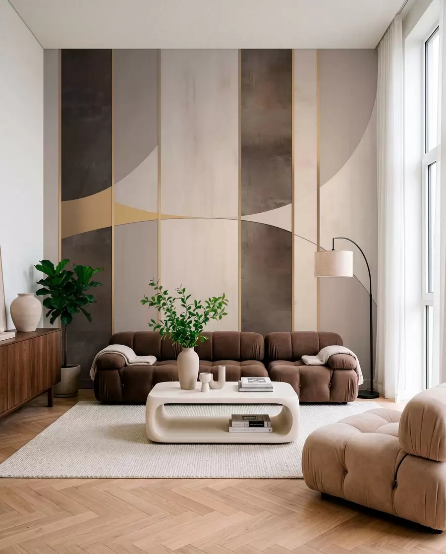 wall murals Geometric panels with arcs and champagne accents w04616