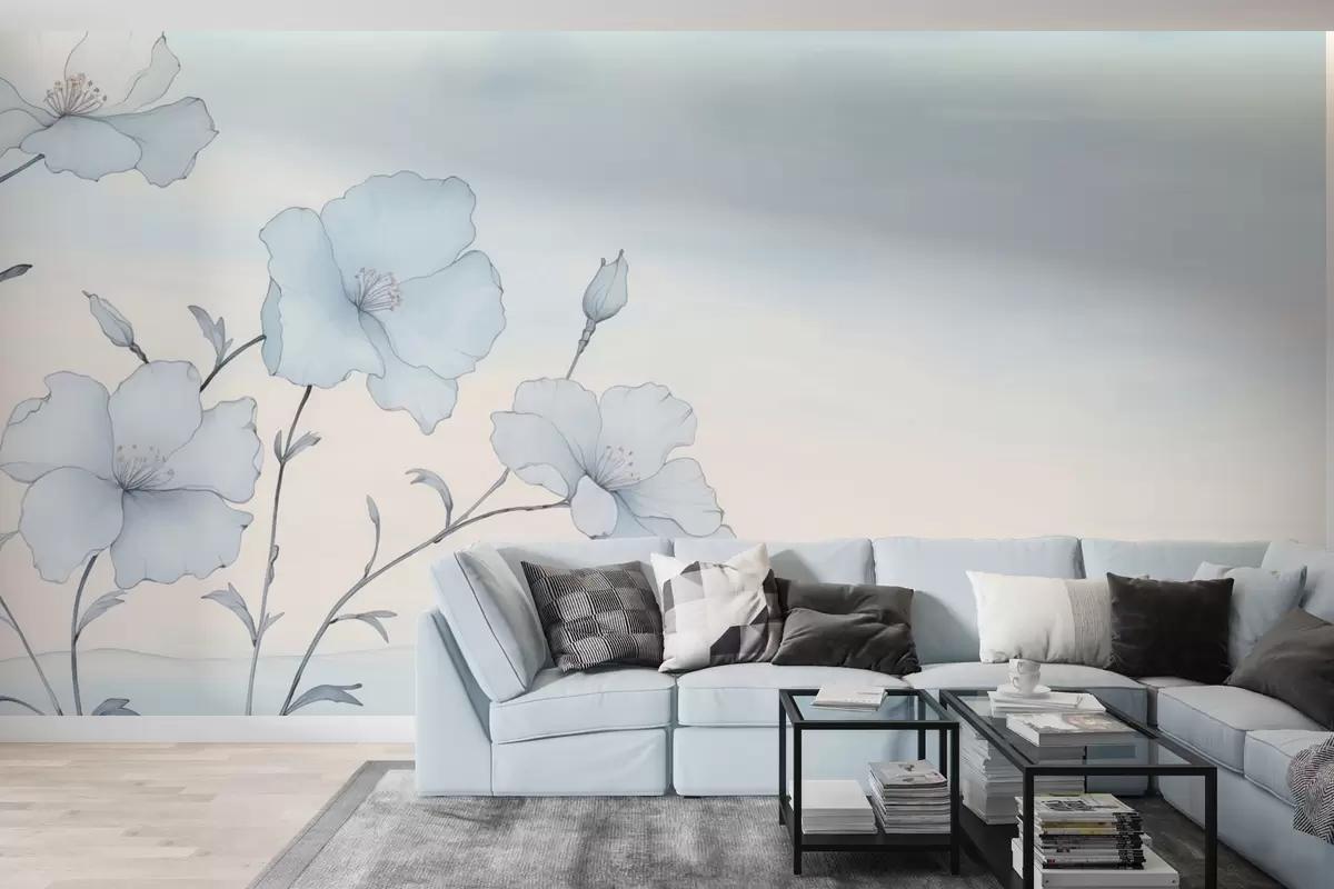 wall murals Delicate blue flowers against an airy sky w04620