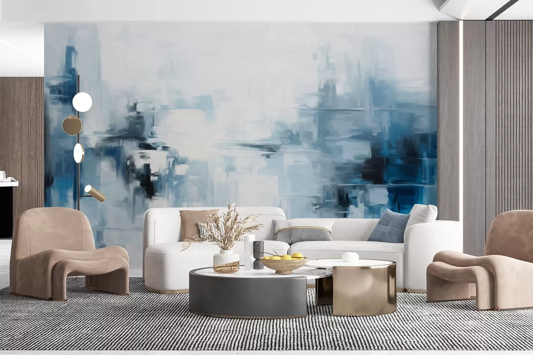 wall murals Abstract textured landscape painting imitation with blue and white brushstrokes, modern style w09422