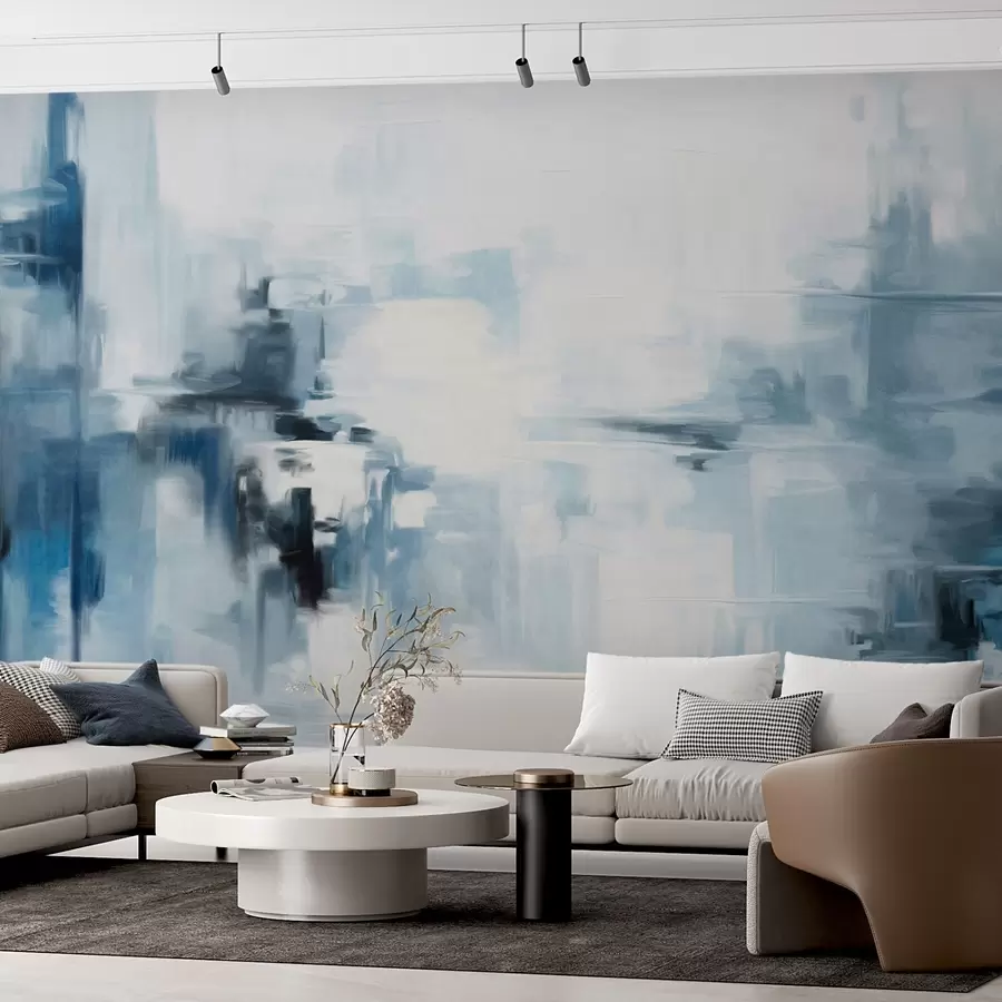 wall murals Abstract textured landscape painting imitation with blue and white brushstrokes, modern style w09422