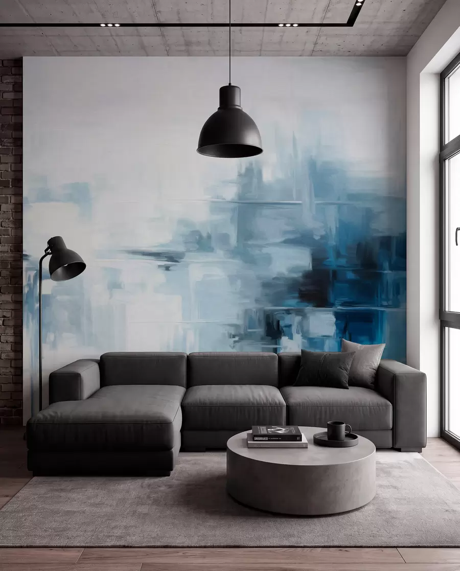 wall murals Abstract textured landscape painting imitation with blue and white brushstrokes, modern style w09422