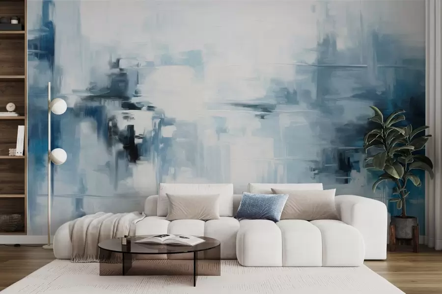 wall murals Abstract textured landscape painting imitation with blue and white brushstrokes, modern style w09422