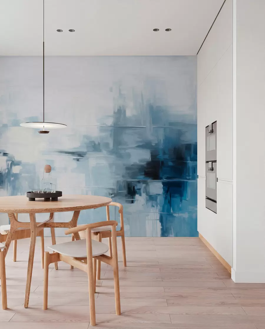wall murals Abstract textured landscape painting imitation with blue and white brushstrokes, modern style w09422