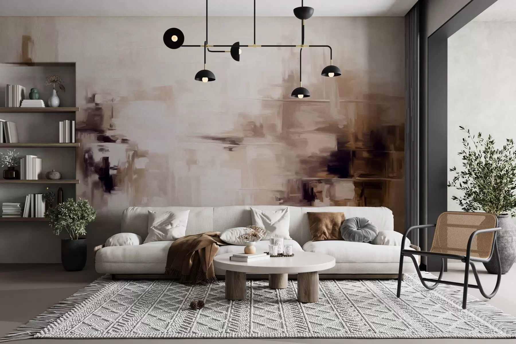 wall murals Abstract textured landscape painting imitation with brown and white brushstrokes, modern style w09422v1