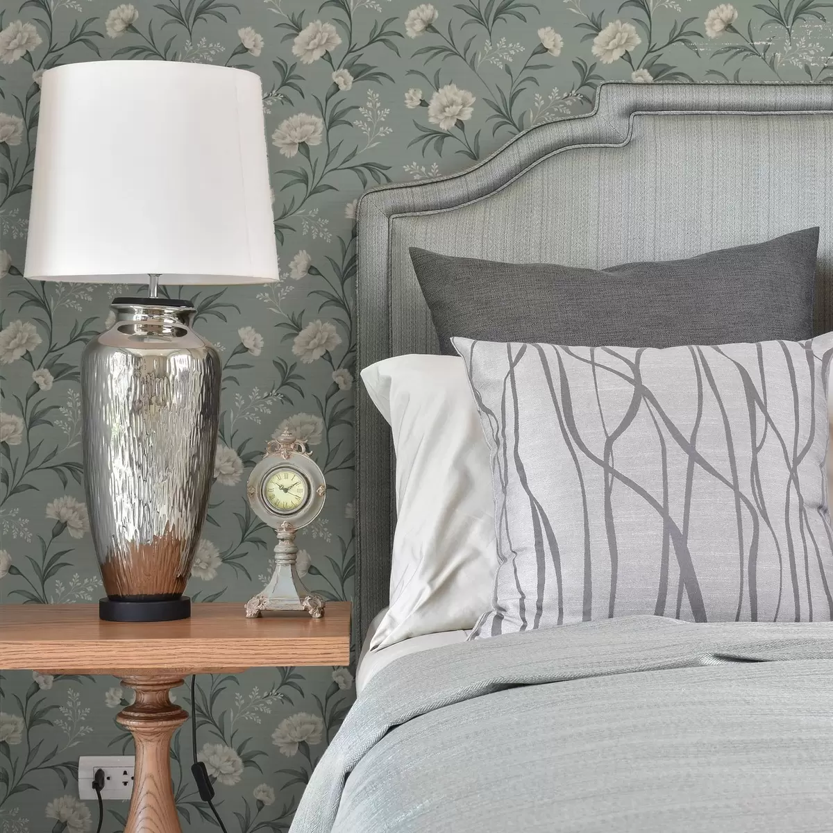 Wallpaper Powdery carnations on a gray-teal background, refined print a00610