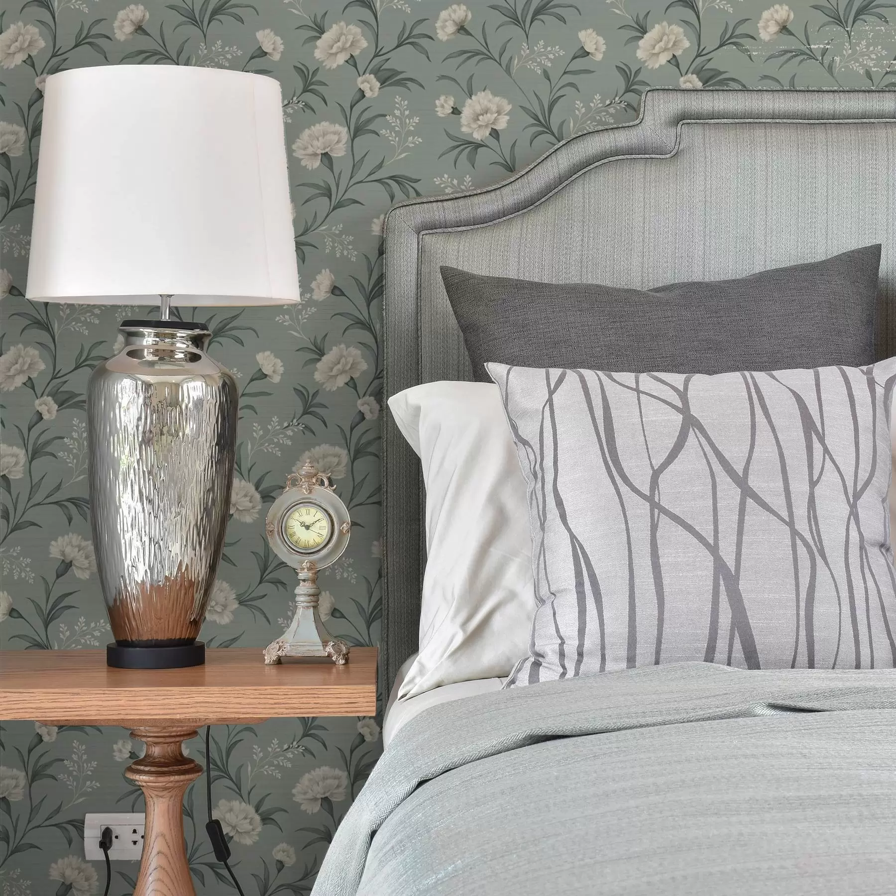 wall murals Powdery carnations on a gray-teal background, refined print a00610