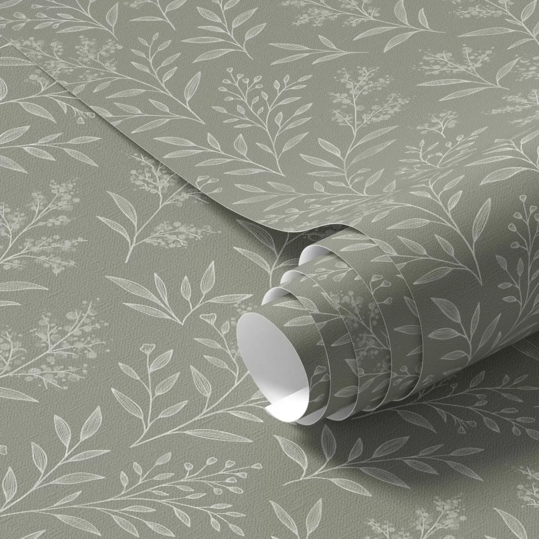 wall murals Green sage: fine herbs and inflorescences, delicate pattern a00611